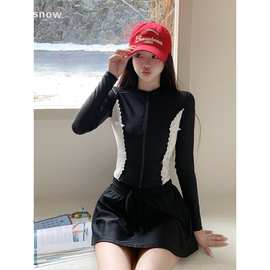 韩国潜水服裙式分体四件套长袖泳衣冲浪浮潜服水母衣修身