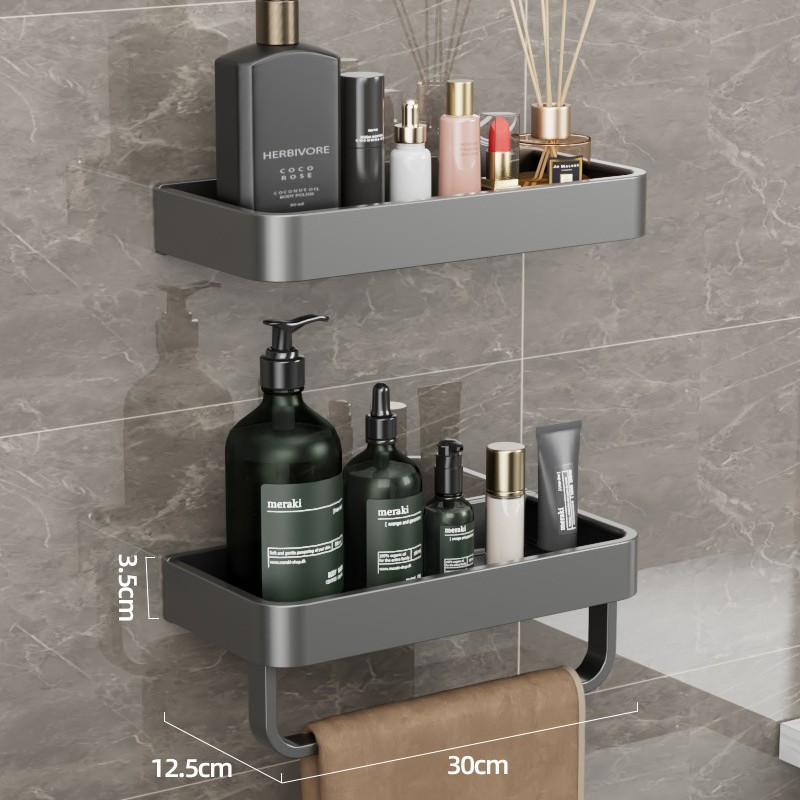 Pistola de baño gris triángulo almacenamiento rack montado en la pared de ponche-libre baño Baño lavabo esquina almacenamiento