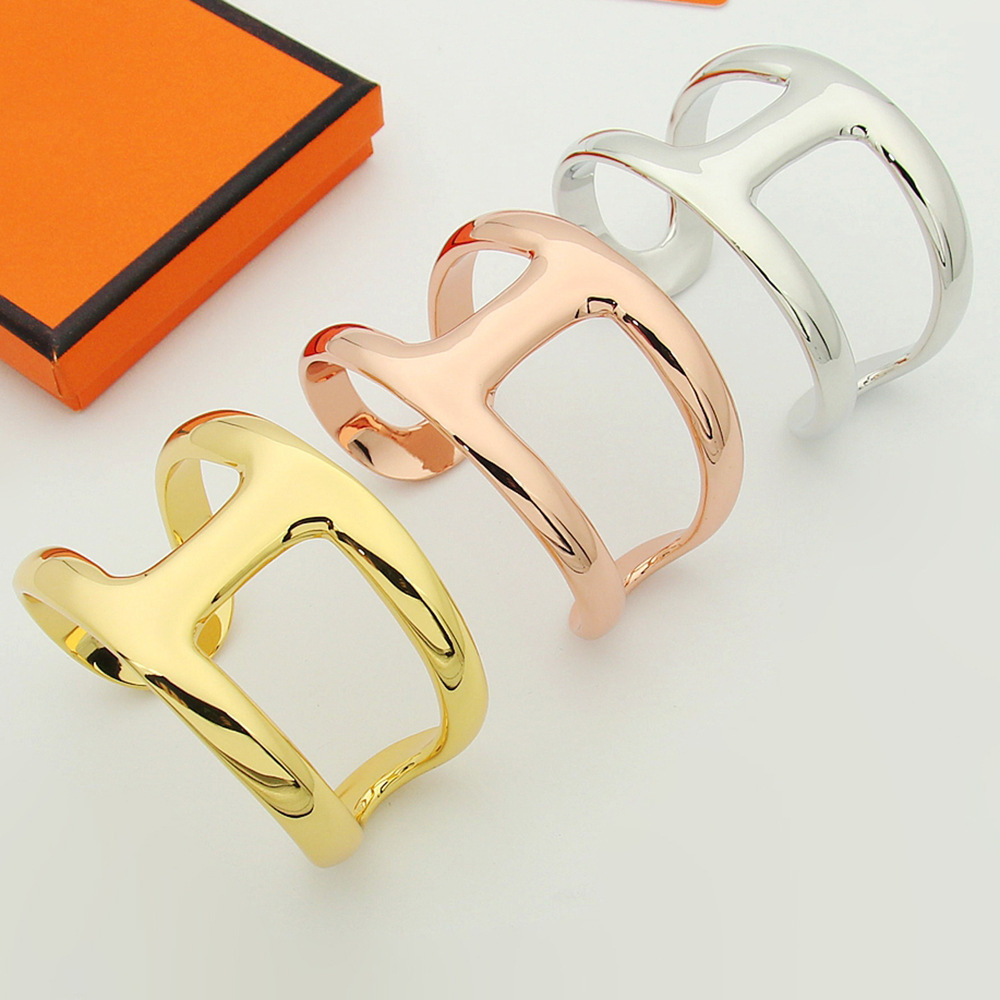 亚金首饰批发 H字母宽版镂空猪鼻子手镯 男女宽面猪鼻子手镯手环