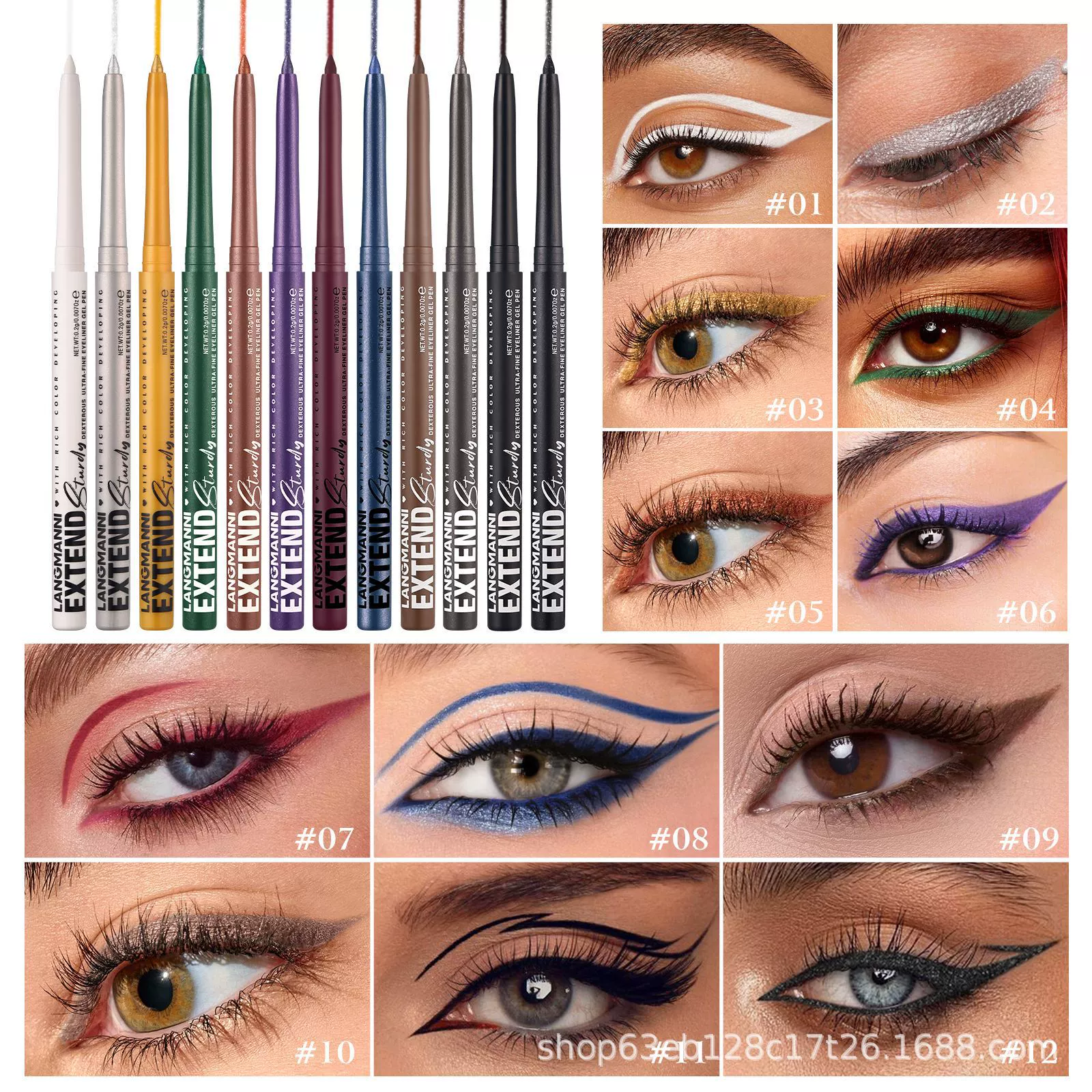 Новая двенадцатицветная гелевая подводка для глаз LANGMANNI, эксклюзивная трансграничная полностью укомплектованная вращающаяся подводка для глаз Temu