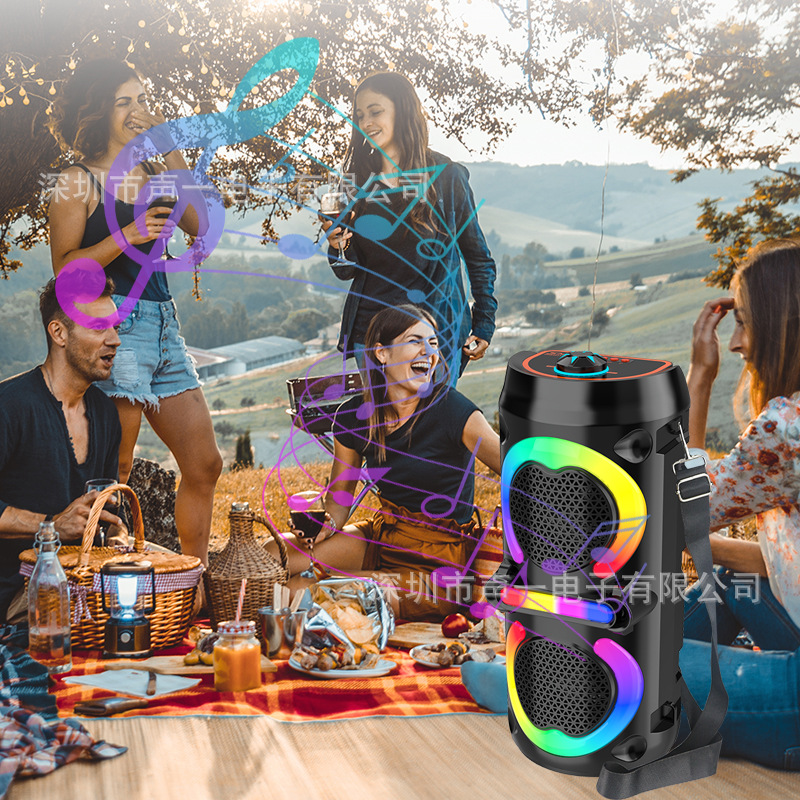 Altavoz Bluetooth portátil dual de 4 pulgadas con luces RGB, subwoofer para fiestas, altavoz de karaoke con ranura para tarjeta