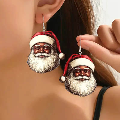 Brincos de acrílico com design de Pai Natal