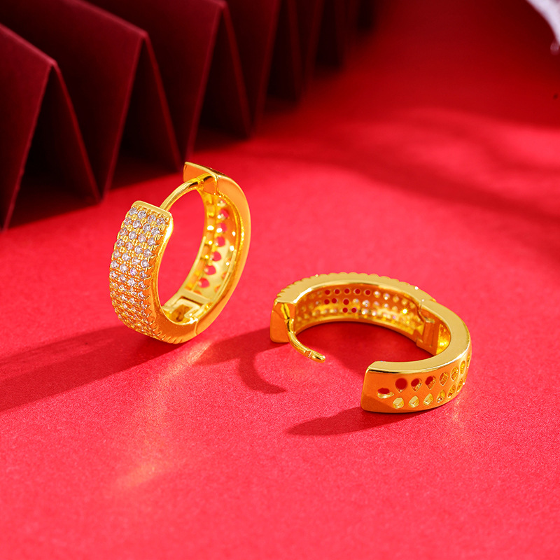 2023 nueva moda llena de diamantes con incrustaciones de ZIRCON pendientes de las mujeres personalizadas todo partido geométrico pendientes redondos de moda al por mayor