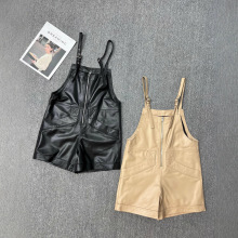 2025秋季新款真皮绵羊皮显瘦休闲背带裤宽松阔腿连体直筒显瘦皮裤