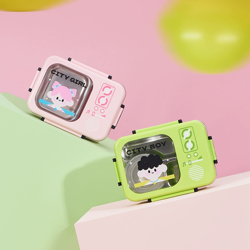 Ланч-бокс из нержавеющей стали для мальчиков и девочек, студенческий ланч-бокс с мультяшным рисунком, новый креативный ланч-бокс с отделением