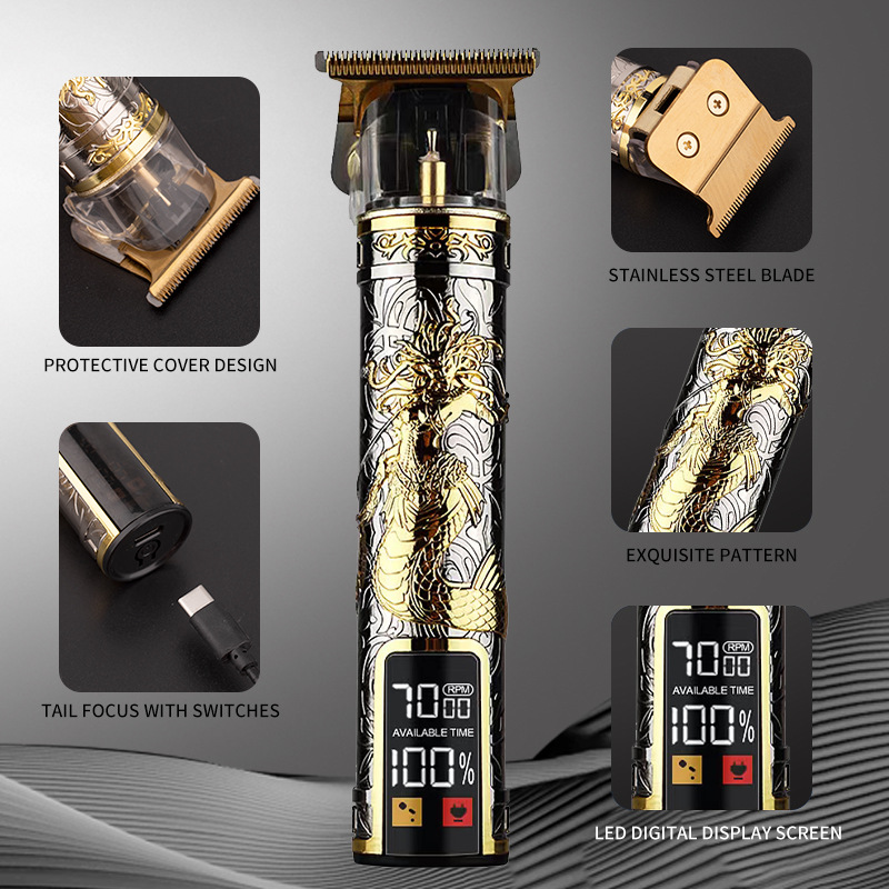 Cross-border new model hair clipper electric razor USB charging electric razor retro oil head carving hair clipper factory wholesale