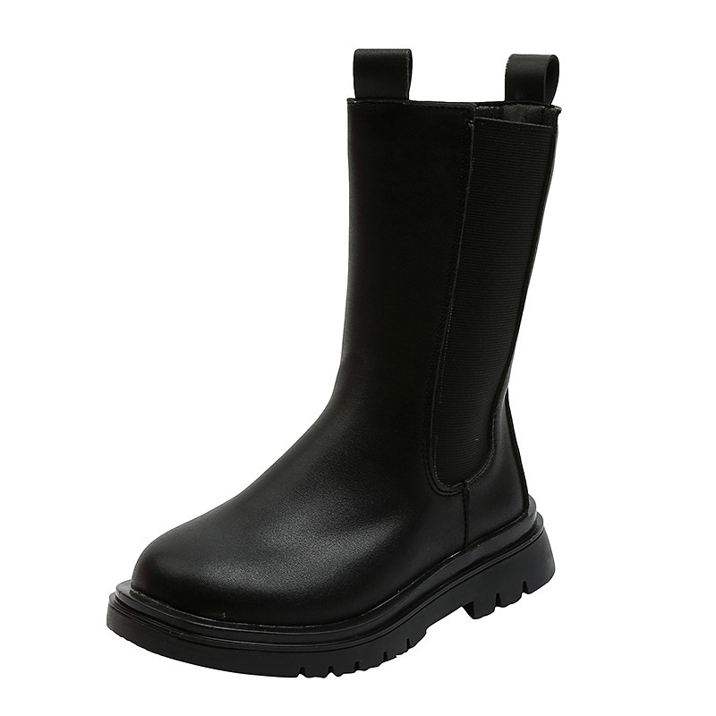 Children's Martin 2024 Spring and Autumn New Black Side Zipper Girls' Mid length British Style Pipe Boots Trend_voghion.com
