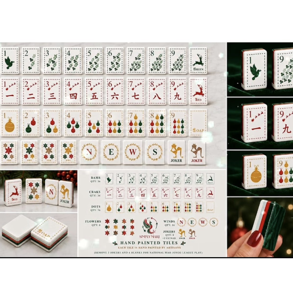 (in Stock) American-Style Mahjong Tiles 160 Pieces Acrylic Large Non-Slip Silent Home-Use Mahjong Christmas Gift