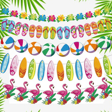 跨境亚马逊新品夏威夷主题吊旗装饰品夏天元素火烈鸟菠萝西瓜拉旗