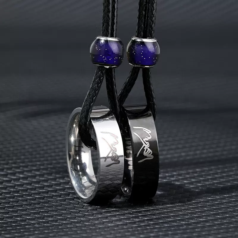 2023年跨境专供创意新变色圆珠手牵手I Love You情侣对戒项链厂家