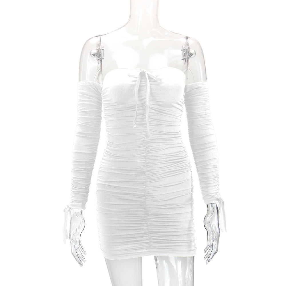 273g Weight Short Mini Dress Dress Length Type Long Sleeve Sleeve Length Bodycon Dress Dresses Type Spandex, Polyester Fabric Type Mid Waist Waist Line Holiday, Party Occasion Strapless Neckline Skinny Fit Type Solid Color Pattern Spring, Autumn Season Women's Gender Pleated Design Elegant, Sexy Style Wholesale Women's Elegant Sexy Pleated Solid Color Holiday Party Strapless Long Sleeve Bodycon Dress 11