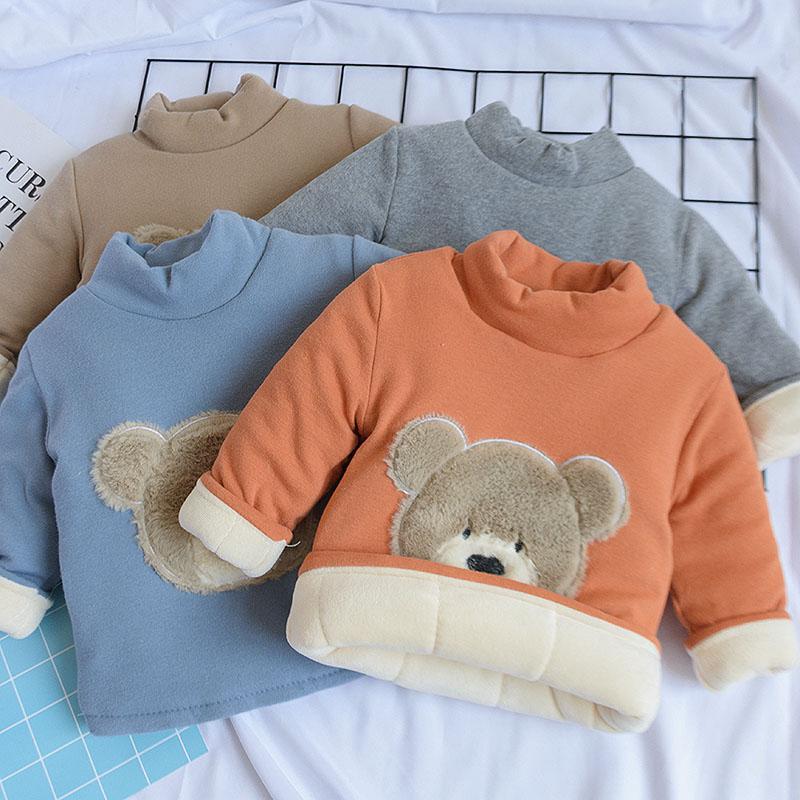 Winter boy baby bear style cotton plus velvet three-layer thickened cotton coat liner cotton jacket warm pullover base shirt