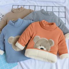 Winter boy baby bear style cotton plus velvet three-layer thickened cotton coat liner cotton jacket warm pullover base shirt