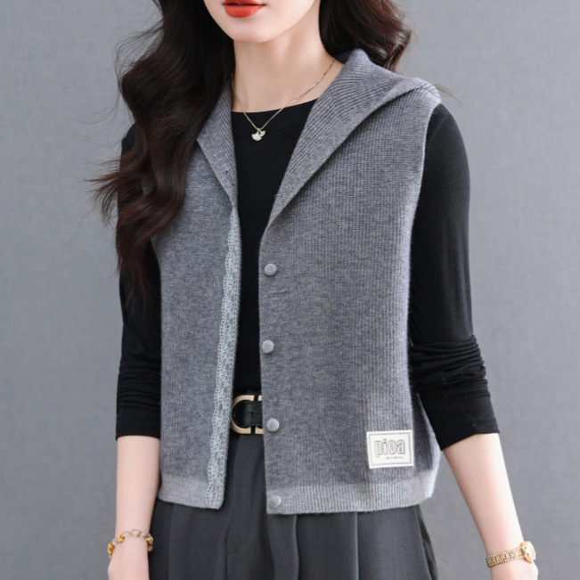 Spring and Autumn New Style Petite Lace Patchwork Sleeveless Hooded Sweater Women's Top Knitwear Vest Spring and Autumn New Style Petite Lace Patchwork Sleeveless Hooded Sweater Women's Top Knitwear Vest