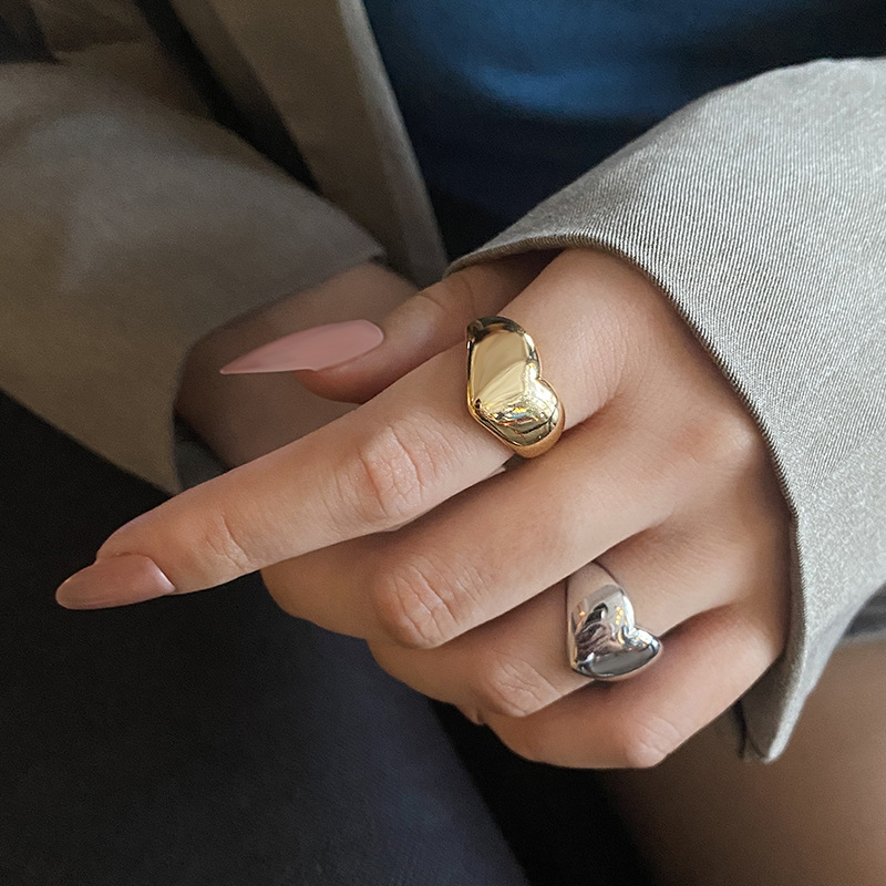 Adjustable Ring Size Lady Streetwear Heart Shape Alloy Women's Rings