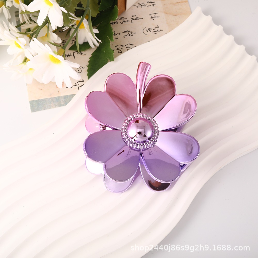 Nuevo color frangipani acrílico pinza para el cabello flor pinza de agarre de alta calidad elegante accesorio para el cabello de mujer pinza de tiburón de agarre lateral