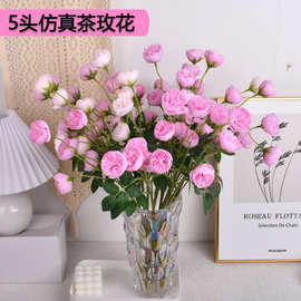 新品5头小牡丹支茶玫花仿真露莲家居装饰假芍药丝绸花跨境山茶花