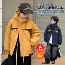 男童休闲棉衣外套2025秋冬新款中大童加厚绗棉保暖棉衣连帽外套