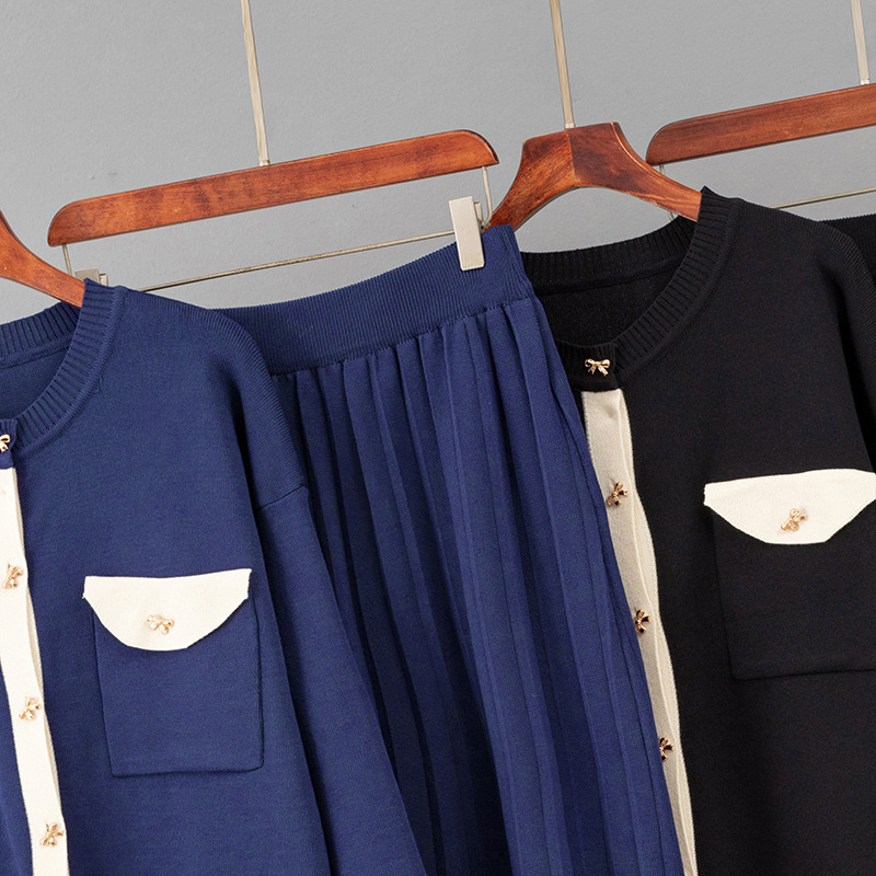 Women's Knitted Two Piece Cardigan And A-line Skirt Set Casual_voghion.com