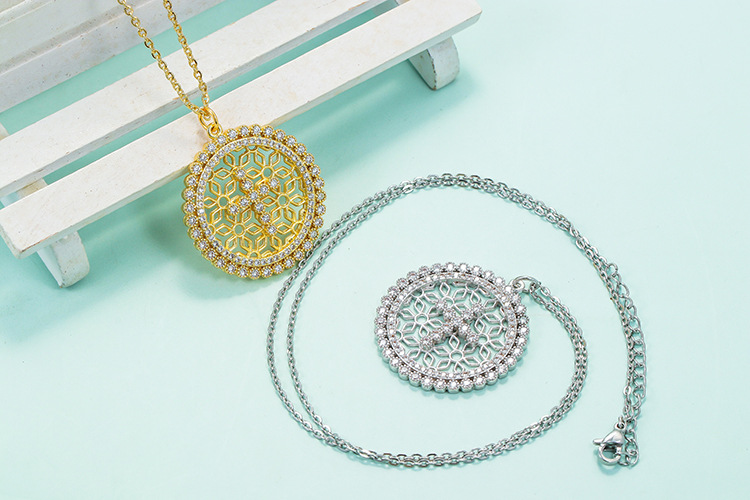 Wedding, Travel Occasion Geometric Pattern Copper Plated 18k Gold Micro-set Zircon Pendant Geometric Cross Clavicle Chain