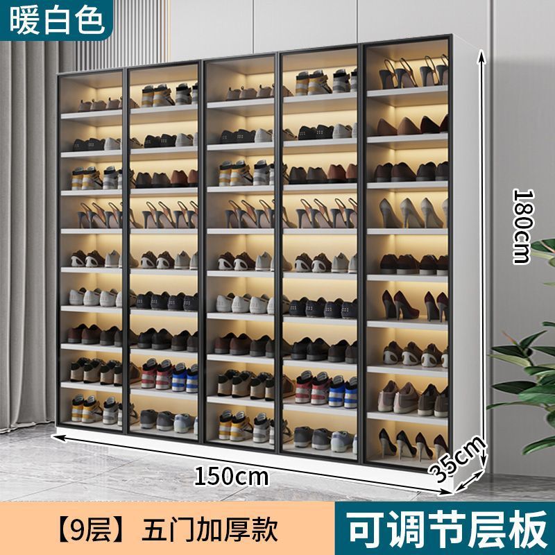 軽豪華新型ガラス靴棚ハイヒール収納棚家庭用シンプル大容量ベランダ玄関ロッカー一体|undefined