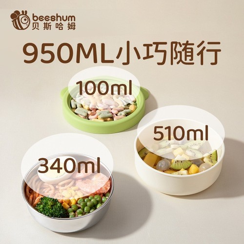 Beeshum Tiger Baby Food Bowl, Stainless Steel Folding Lunch Box for Infants with Built-in Saucer