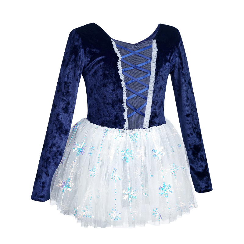 Ropa de baile para niños, falda de gasa hinchada con copo de nieve, terciopelo de otoño e invierno, traje de ballet de manga larga, ropa de actuación, ropa de práctica