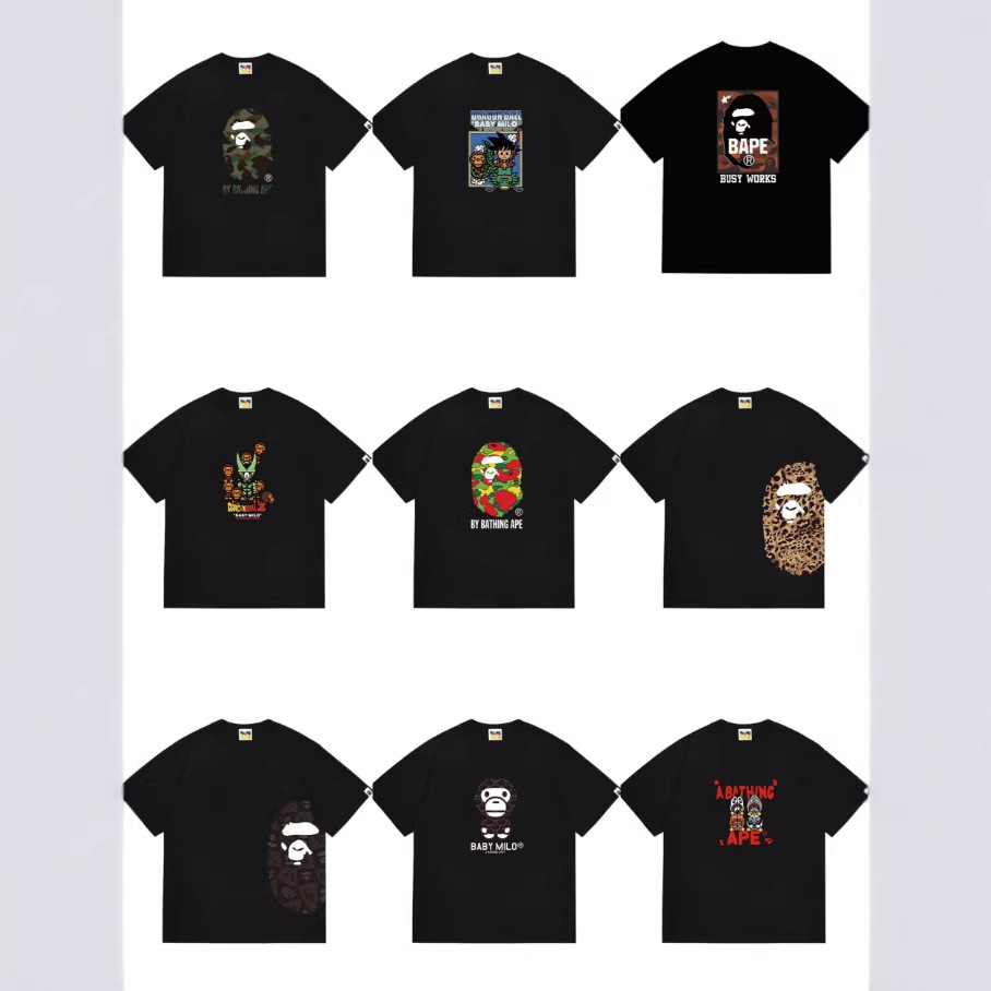 潮牌BAPE TShirt猿人头印花短袖T恤男女同款宽松休闲上衣工厂批发