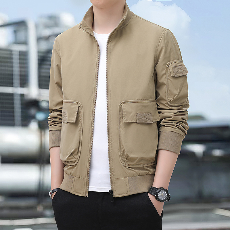 Primavera y otoño para hombres de mediana edad camping chaqueta casual al aire libre nueva chaqueta de cuello vertical chaqueta de manga larga