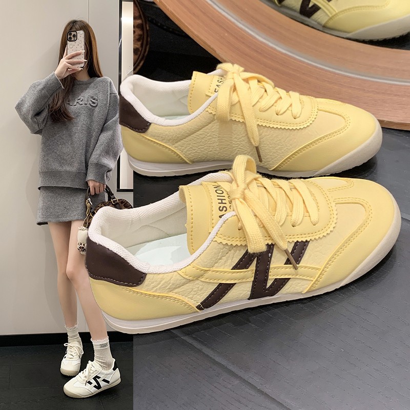 平底系带德训鞋女2025秋季新款好搭不累脚休闲运动时尚拼色阿甘鞋