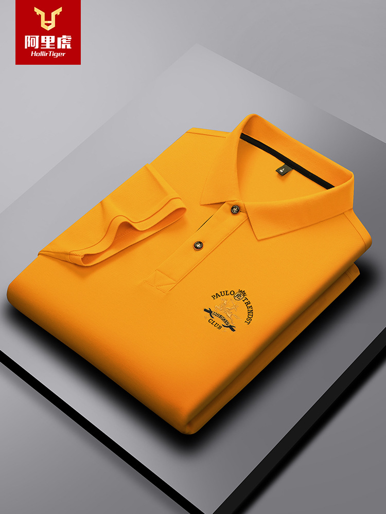 Элитная летняя шелковая футболка polo, короткий рукав, с вышивкой