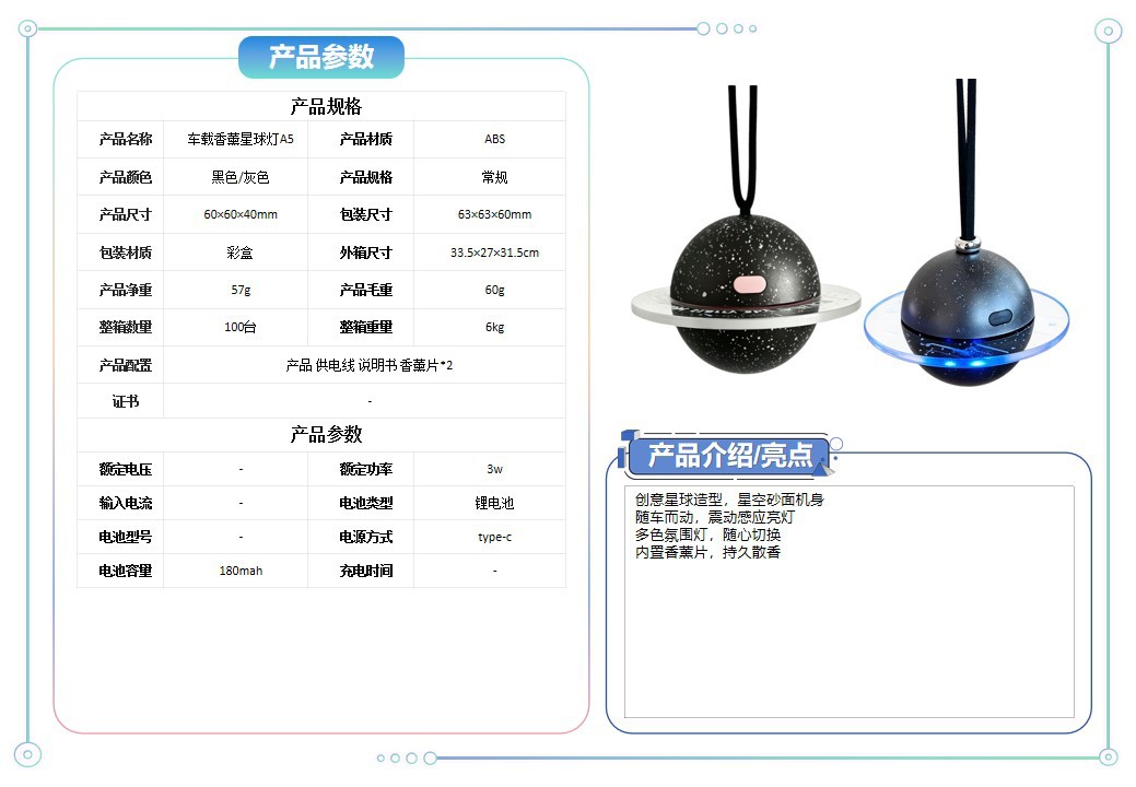 2026 New Model Planet Aromatherapy Ambient Light Motion-Sensing Car Pendant with a High-End Feel and Long-Lasting Light Fragrance for Refreshing in the Car