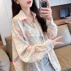 扎染设计感薄款防晒衬衫女夏季新款韩版宽松百搭大码胖mm外穿衬衣