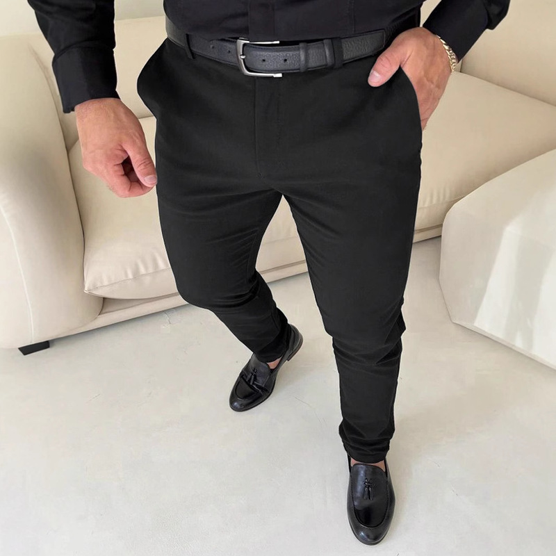 Foreign Trade Cross-border Men's Solid Color Slim-fit Casual Pants Autumn European and American All-match Solid Color Casual Pants Light Business Pants Foreign Trade Cross-border Men's Solid Color Slim-fit Casual Pants Autumn European and American All-match Solid Color Casual Pants Light Business Pants