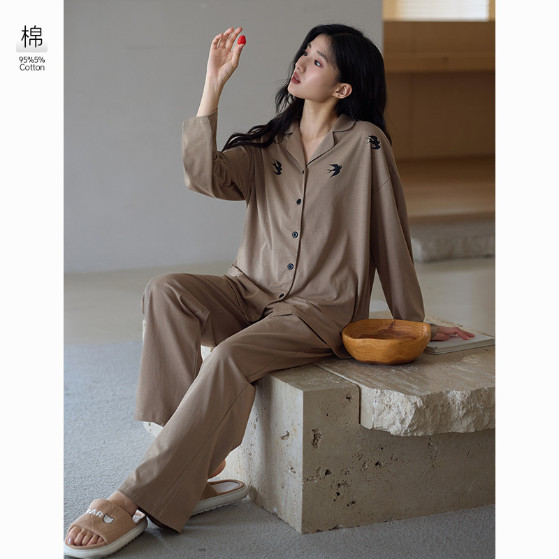 [Antibacterial Stretch Cotton] Autumn Women's Pajamas Pure Cotton Thickened Loose Large Size Long Sleeve Women's Home Clothing Set