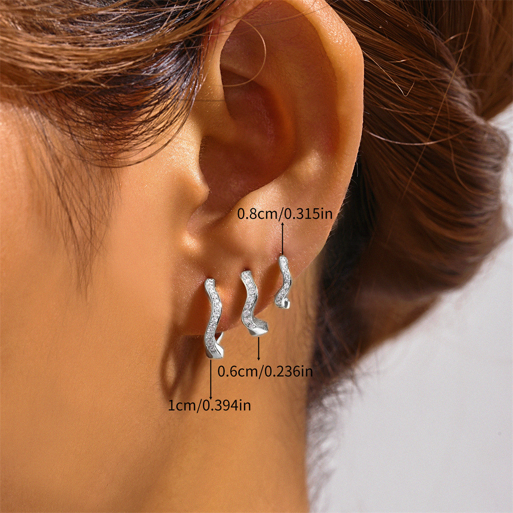 Ensemble De 3 Pièces Style Simple Commuer Géométrique Placage Incruster Argent Sterling Zircon Des Boucles D'Oreilles display picture 42