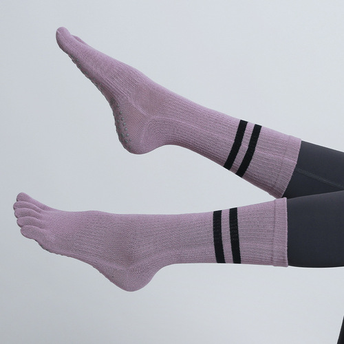 Summer and Autumn Bestselling Fashion Medium-height Non-slip Silicone Pointed-toe Athletic Socks with High Elasticity for Parallel Bars, Calf Pressure Yoga Toe-separation Socks