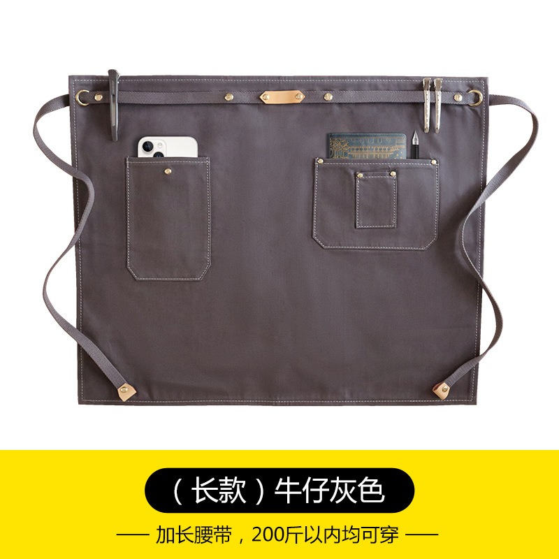 Estilo coreano delantal de lona gruesa media longitud corta opcional leche té barista trajes delantal de mezclilla al por mayor