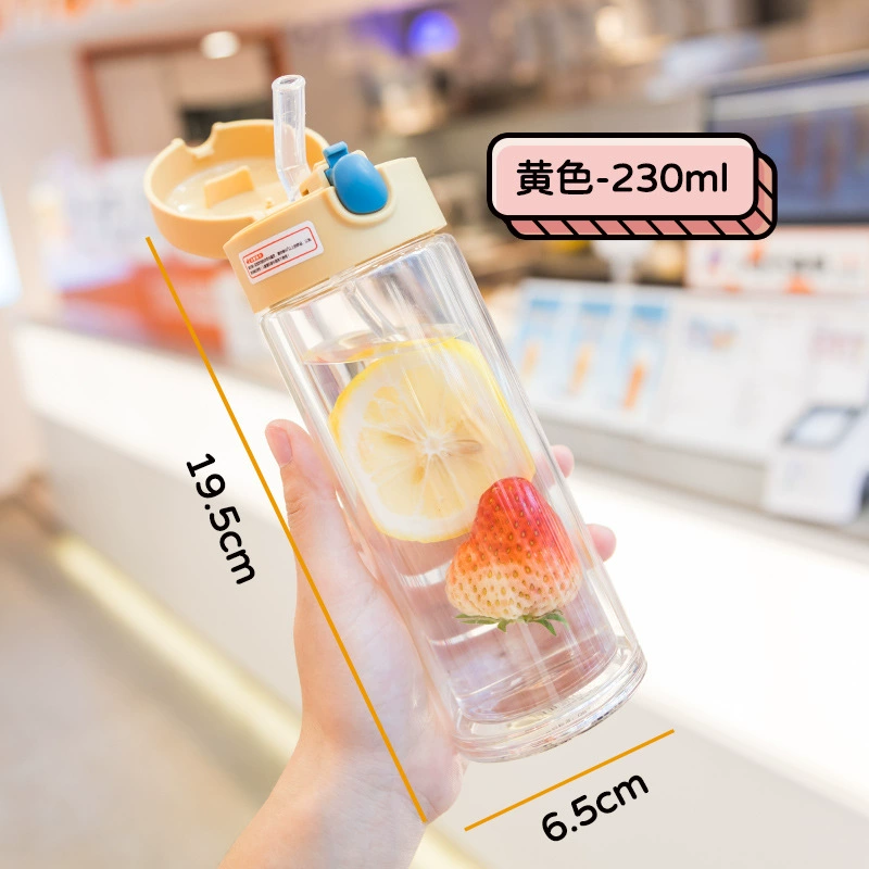 Cute double-layer summer small handheld high quality straw with glass