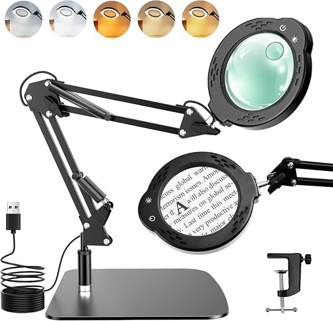 Lámparas de escritorio LED de 5 colores, lupa de temperatura, dos en uno, reparación y soldadura de uñas, protección de ojos USB.
