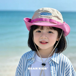 拼色速干儿童盆帽夏季薄款男女宝宝防晒渔夫帽户外遮阳大檐登山帽