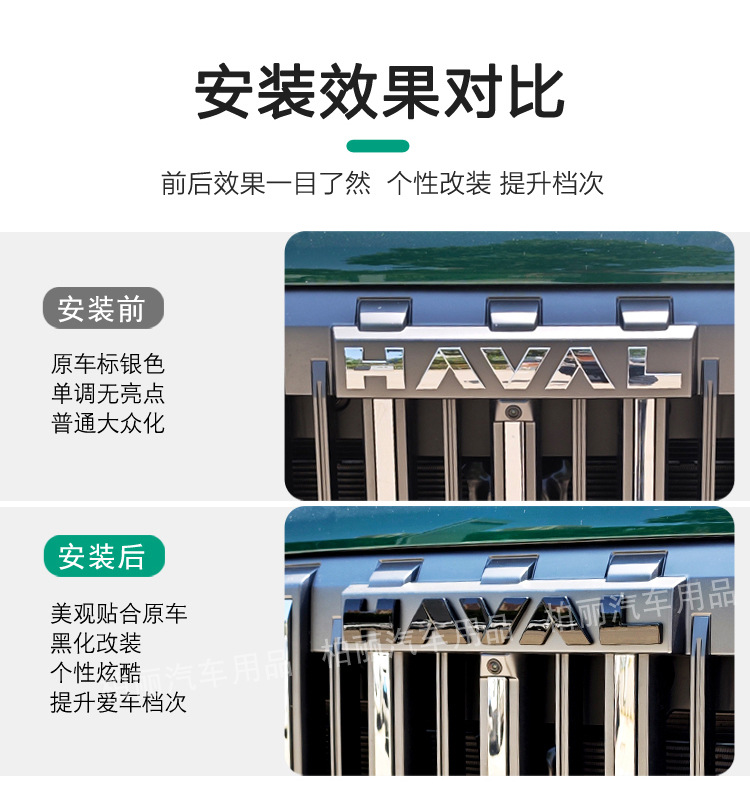 Haval V7 Menglong Front and Rear Emblems, 25 Fuel Version, Blackened Front Grille, Blackened Emblem Decoration, Front and Rear Lettering