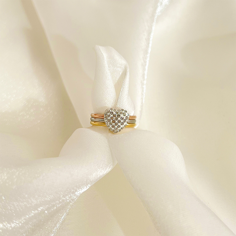 Zircon Inlay Material Rings Classification 6, 7, 8 Ring Size Wholesale Jewelry Fashion Heart Shape 304 Stainless Steel 16K Gold Plated White Gold Plated Gold Plated Inlaid Zircon Stainless Steel Rings