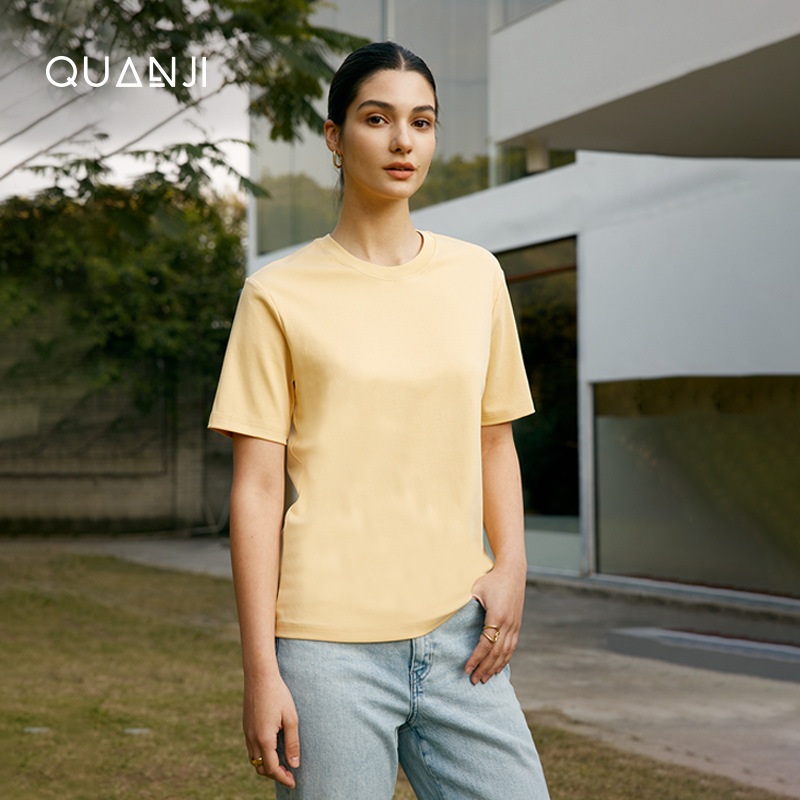 Summer Women's T-shirt New Solid Color Three-proof Simple Thin Loose All-match Round Neck Short Sleeve Base Shirt Top for Women