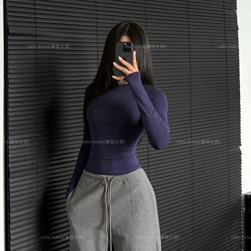 Latte Girl Yoga Wear Women's Long Sleeve T-Shirt Slim Fit Sports Fitness Top Breathable Modal Base Layer