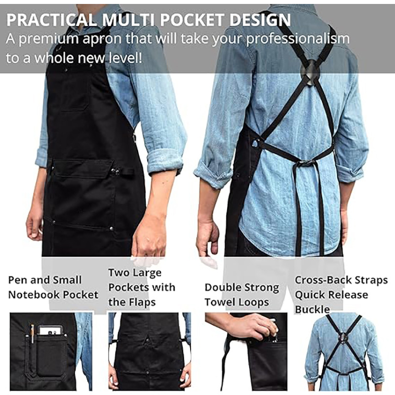 Amazon estilo europeo y americano de lona gruesa delantal logotipo personalizado barbacoa hornear carpintería trajes delantal fábrica al por mayor