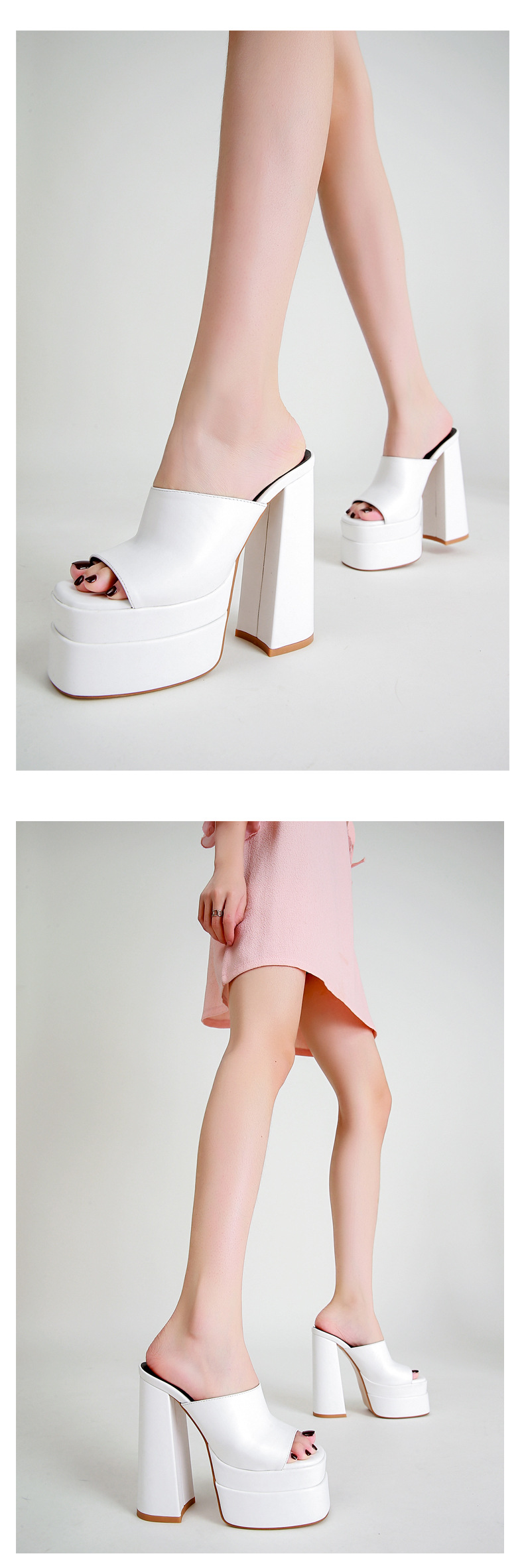 Sandal nữ quai chữ V gót thô đế bệt phong cách xuân hè — Màu đen chi tiết 6