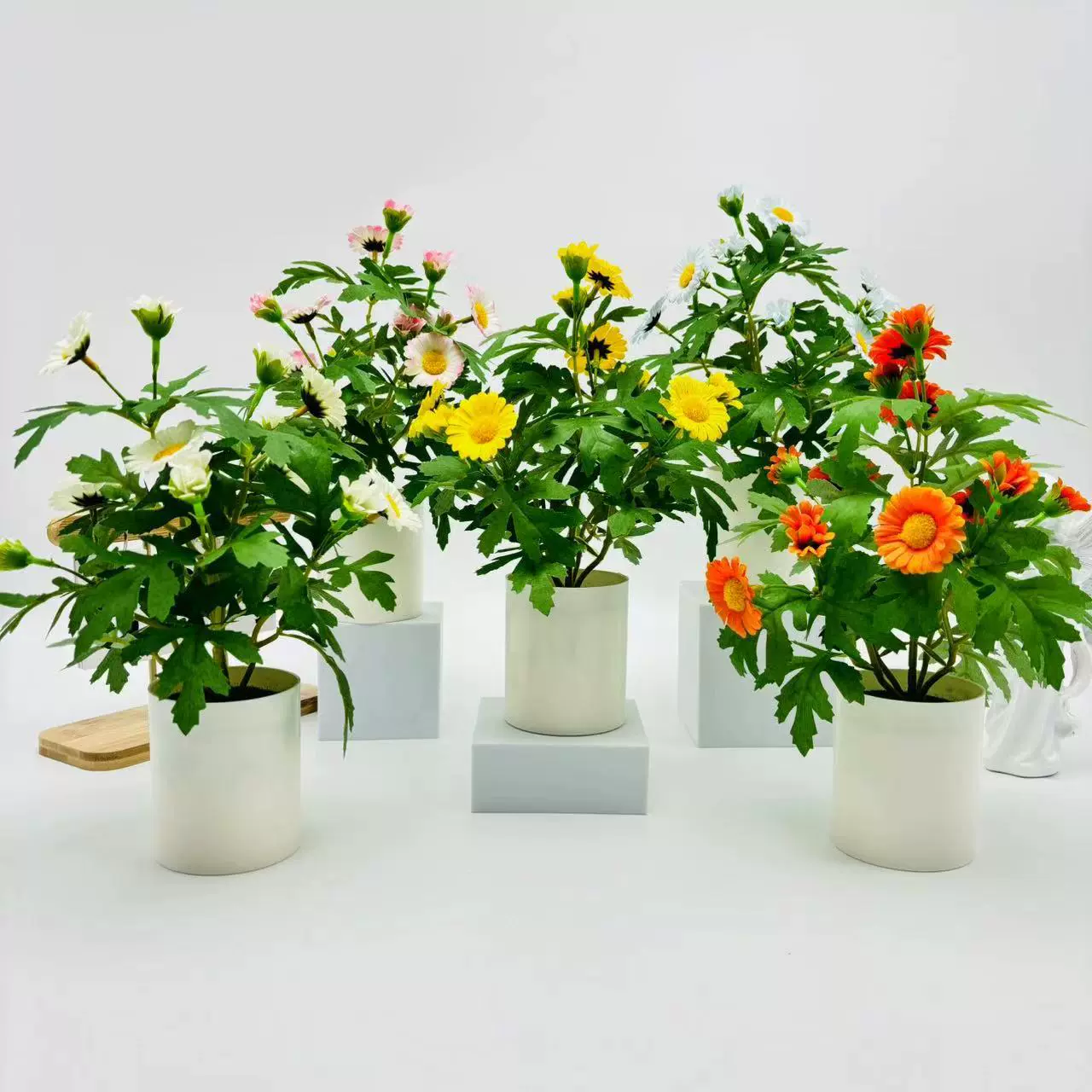 高仿真野菊花盆景假花人造花摆件婚礼路引客厅桌面装饰环保塑料盆