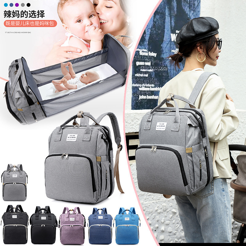 Cross-Border New Folding Sleeping Mommy Bag Multifunctional Mother and Baby Bag Mommy Bag Bottle Backpack Diaper Backpack Cross-Border New Folding Sleeping Mommy Bag Multifunctional Mother and Baby Bag Mommy Bag Bottle Backpack Diaper Backpack