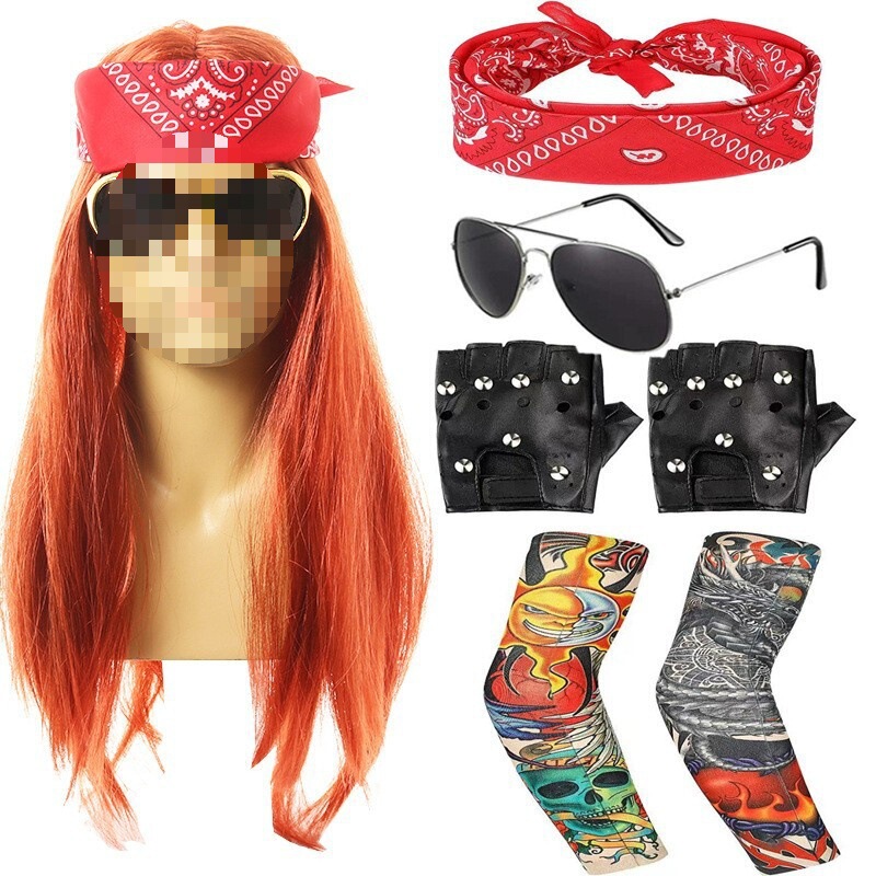 Music Festival Punk Cos Props Heavy Metal Disco Party European and American Men's Rock Style Wig Headgear